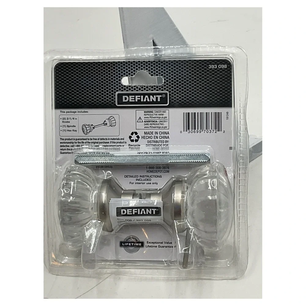 Defiant Satin Nickel Fluted Glass Door Knob Set‎ Hall & Closet 393 098 New